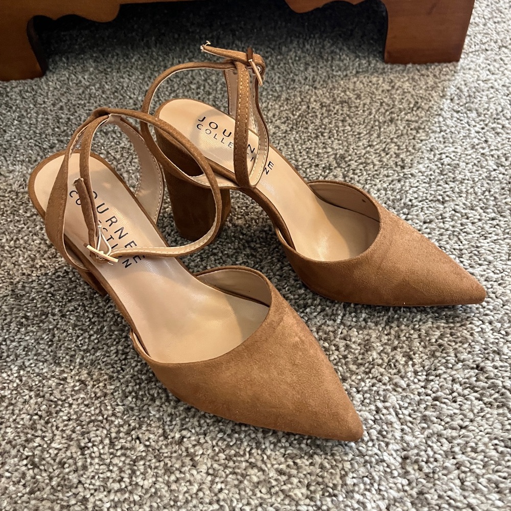 Journee Collection Tan Heels with Ankle Straps